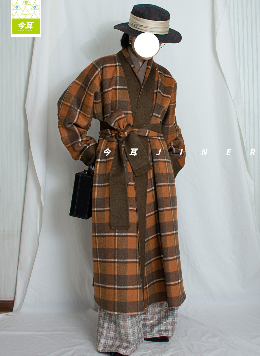 Guagua 瓜瓜 Pumpkin Pumpkin Modernized Early Ming Reversible Plaid Sheep's Wool Coat