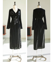 Ci Xiu 刺绣 Osmanthus Embroidery New Chinese Style Velvet Midi Dress