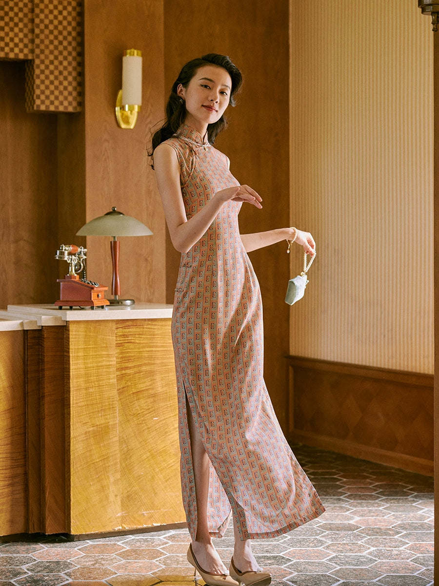 Li Sha 丽莎 Lisa 1940s Midcentury Geometric Sleeveless Daily Qipao