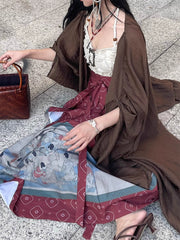 Gen Gu 亘古 Eternity New Chinese Style Printed Painting Wrap Skirt & Cotton Linen Tank Top Set