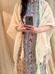 Trip to Paris 去巴黎 New Chinese Style Ancient Patchwork Beaded Sleeveless Cotton Qipao & Shawl Set