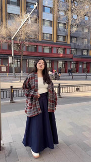 Shiguang Feishi 时光飞逝 Time Flies Modernized Tang Song Plus Size Wool Feijixiu Top & Denim Poqun Skirt Set