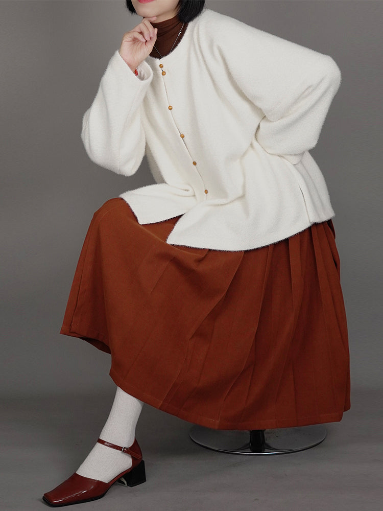 Milk Chocolate 牛奶巧克力 Modernized Ming Plus Size Yuanling Ao Jacket & Midi Mamian Skirt Set