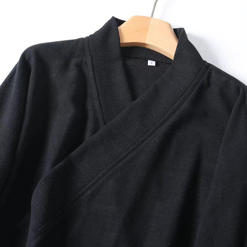 Cha Shan 茶山 Tea Mountain Men's & Unisex Pure Cotton Linen Thick Cross Collar Top