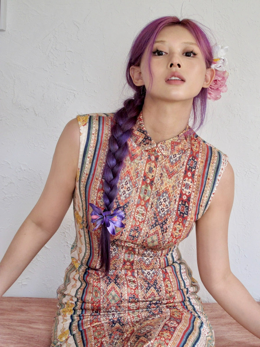 Urban Nomad 城市游牧 Tribal Print Western Sleeveless Pure Cotton Qipao