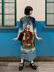 Jiuwei Hu 九尾虎 Nine-Tailed Tiger Neo Chinese Accordion Pleat Qipao