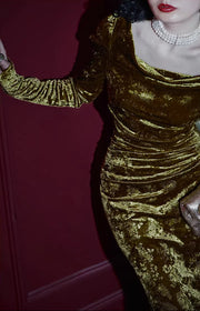 Liu Guang 鎏光 Flowing Light New Chinese Style Velvet Long Sleeve Dress