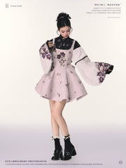 Bouquet in the Mirror 镜中花 Modern Ming Neo Chinese Liling Standing Collar Top & Flared Dress Set