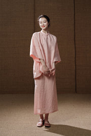 Bei Ke 贝壳 Seashells New Chinese Style Summer Ramie Qipao Top & Skirt Set