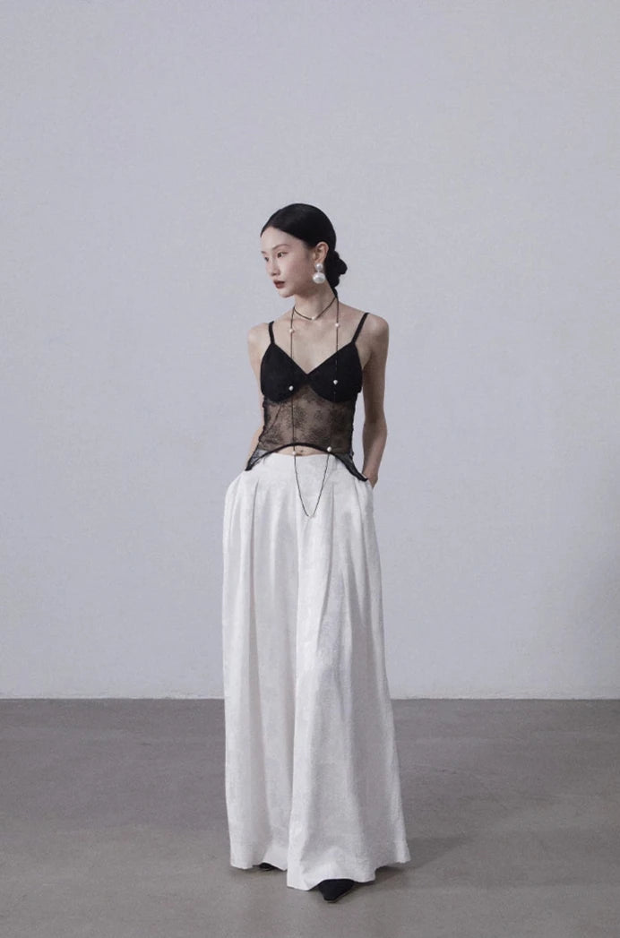 Xiu Xian 休闲 Leisure New Chinese Style Song Dynasty Jacquard Wide Leg Trousers