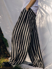 Qing Nian 青年 Youth Modernized Tang Dynasty Unisex Linen Striped Pants