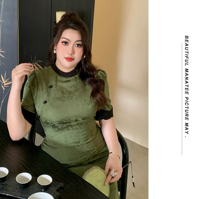 Yu Yuan 玉鸢 Jade Kite Plus Size Vintage Inspired Bottleneck Jacquard Qipao