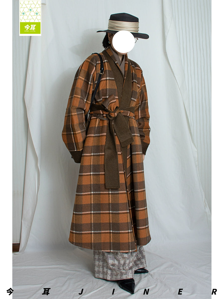 Guagua 瓜瓜 Pumpkin Pumpkin Modernized Early Ming Reversible Plaid Sheep's Wool Coat