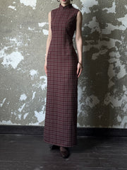 Yan Hong 砚红 Red Ink Modernized Plaid Flannel Sleeveless Qipao