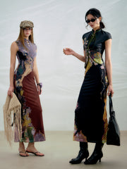 Li Meng 李梦 Plum Dream New Chinese Style Tricolor Print Sleeveless Qipao