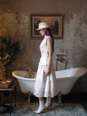 Coconut Grove 满幅椰林 New Chinese Style Embroidered Flamingo Qipao Top & Midi Skirt Set