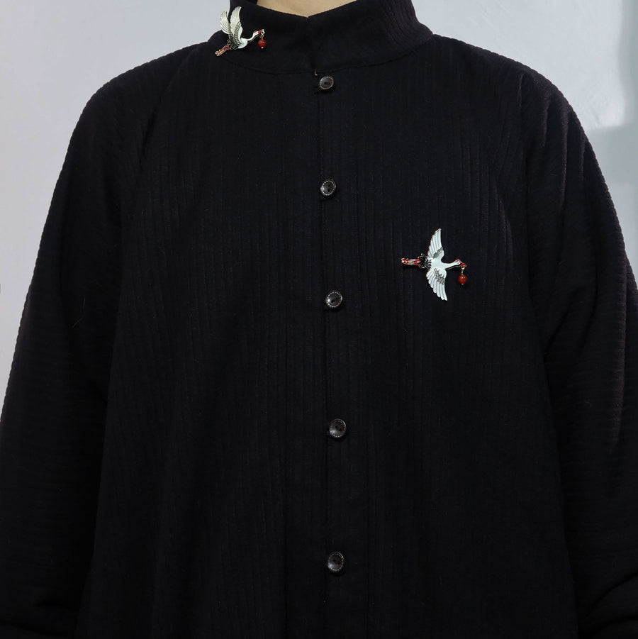 Wenrou Lan 温柔澜 Tender Billows Modernized Ming Dynasty Unisex Standing Collar Knitted Fleece-Lined Top