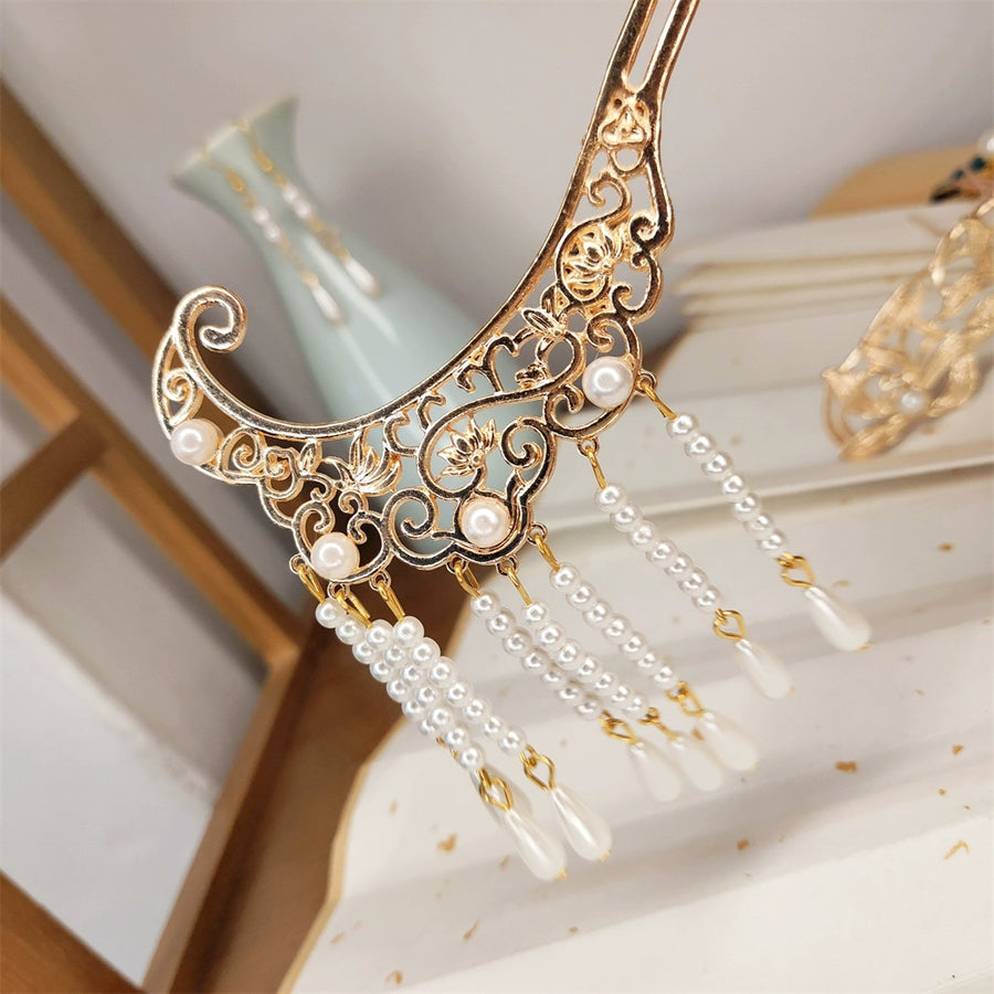 Yi Lang 依兰 Ylang Flower Tang Ming Buyao Dangling Pearl Curved Hair Pin Set