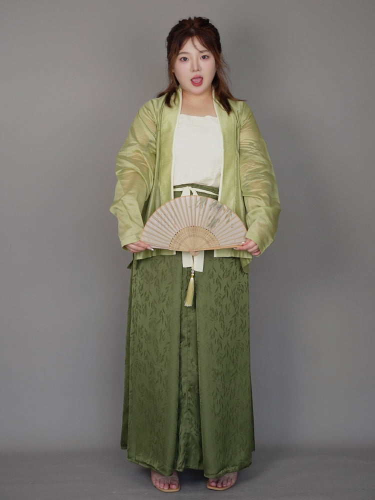 Yazhu 雅竹 Serene Bamboo Grove Song Dynasty Plus Size Feijixiu Top & Sanjianqun Skirt Set