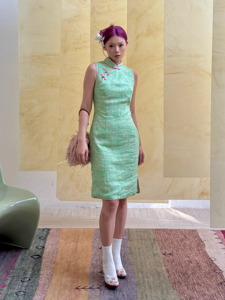 Xin Xian 新鲜 Fresh Greens New Chinese Style Pure Ramie Midi Sleeveless Qipao