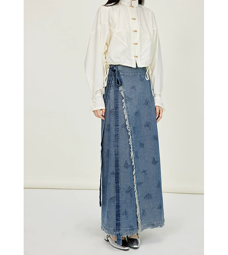 Du Shan 独山 Lonely Mountain Modernized Song Dynasty Feijixiu Top & Denim Xuanqun Skirt Set