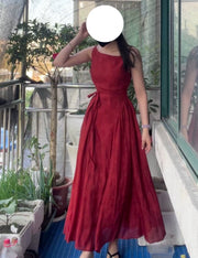 Luori Meigui 落日玫瑰 Sunset Rose New Chinese Style Sleeveless Vintage Boat Neck Flared Dress