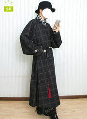 Mo Qi 墨棋 Ink Chess Modernized Early Ming Tweed Pleated Yuanlingpao Round Collar Coat