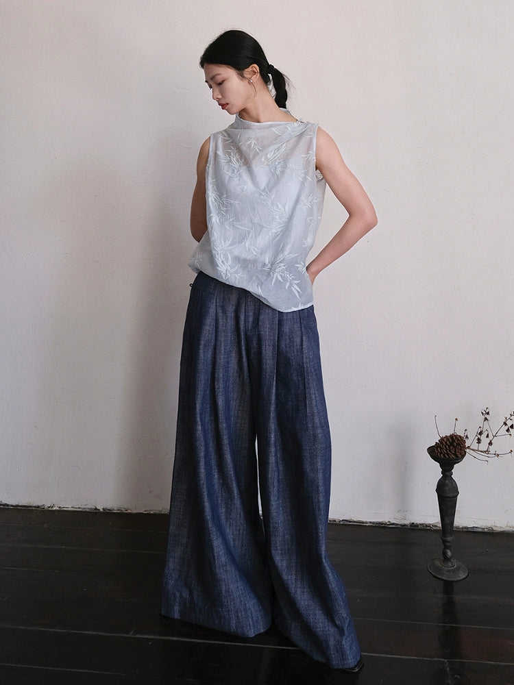 Cai Xing 裁行 Tailored Moves New Chinese Style Cotton Linen Extra Wide Leg Jeans