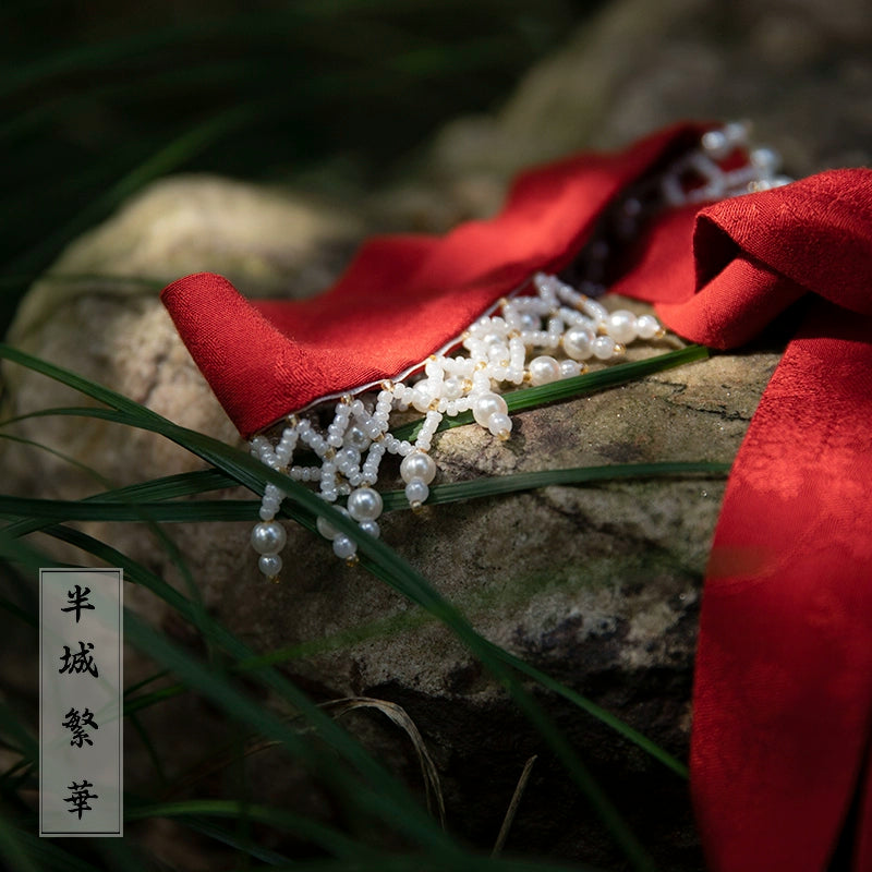 Gong Qiang 宫墙 Palace Wall Song Ming Pearl Ribbon Hair Accessory