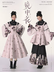 Bouquet in the Mirror 镜中花 Modern Ming Neo Chinese Liling Standing Collar Top & Flared Dress Set