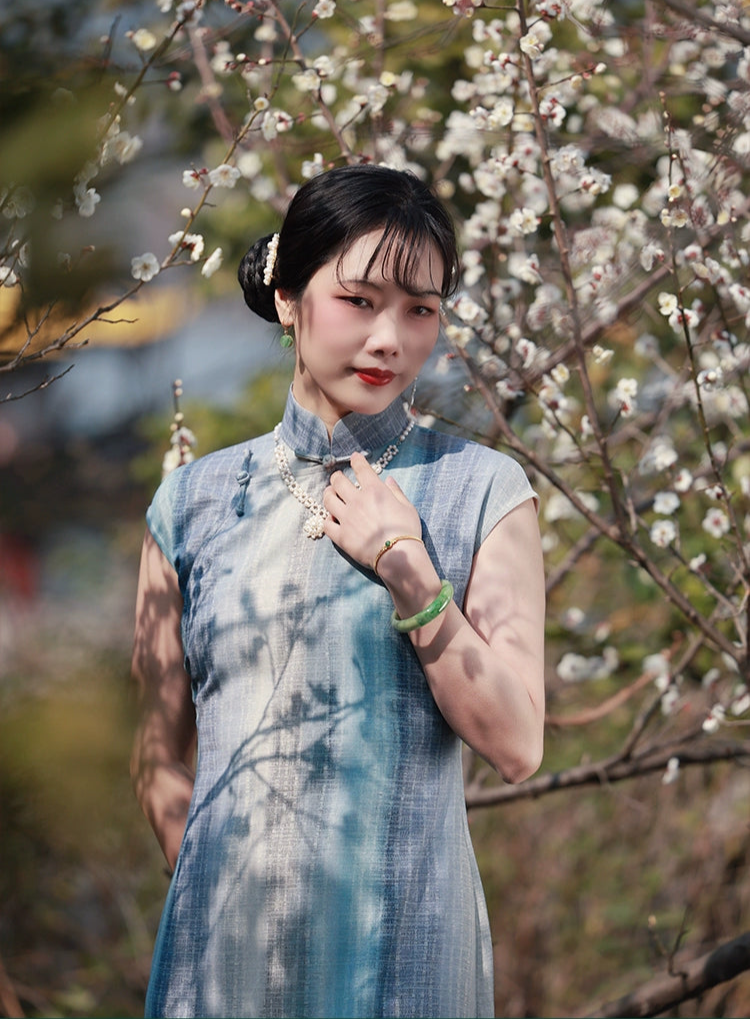 Susie Q 苏西Q 1930s Ombré Stripe Spring Summer Cap Sleeve Qipao