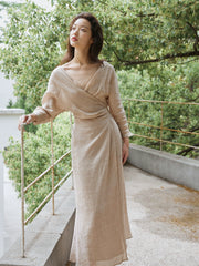 Peach Blossom with a Human Face 人面桃花 New Chinese Style Pure Ramie Wrap Dress