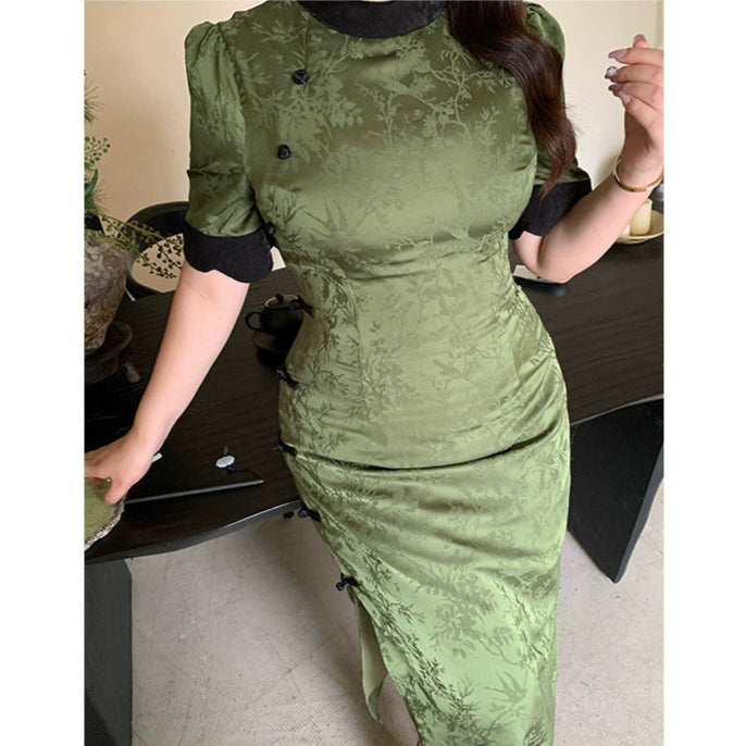Yu Yuan 玉鸢 Jade Kite Plus Size Vintage Inspired Bottleneck Jacquard Qipao