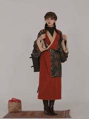Fu Qin 抚琴 Playing the Zither Modernized Han Reversible Velvet Zhiju Straight Hem Robe Coat
