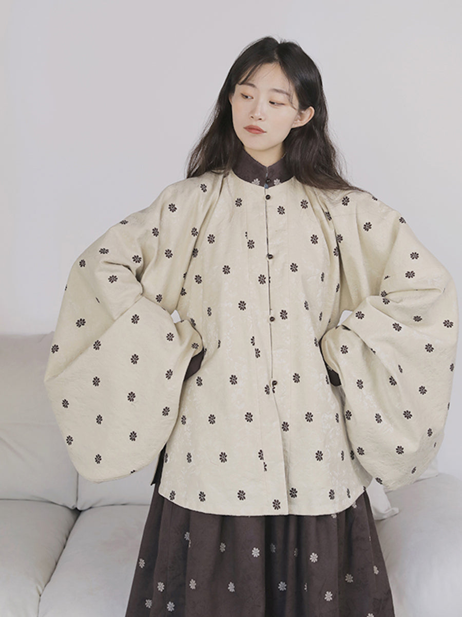 Chuju Lian 菊花链 Daisy Chain Reversible Cotton Modernized Ming Pipa Sleeve Top & Skirt