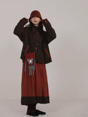 Wumu Hongzhong 乌木红棕 Ebony Red Modernized Tang Double-Sided Cotton Quilt Yuanling Coat & Zhequn Skirt Set