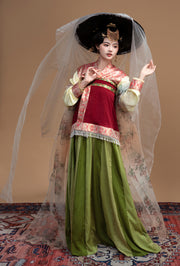 Chen Sha 辰砂 Cinnabar Early Tang Dynasty Restoration Chuiling Beizi Jacket & Poqun Qixiong Skirt Set