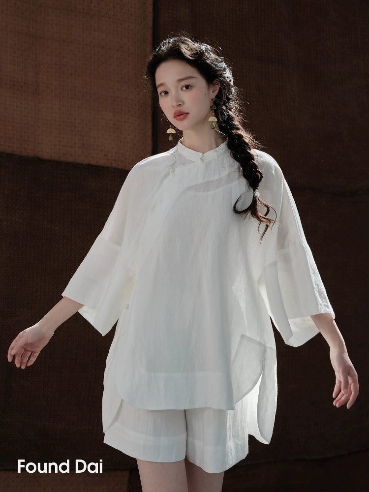 Bei Ke 贝壳 Seashells New Chinese Style Summer Ramie Qipao Top & Skirt Set