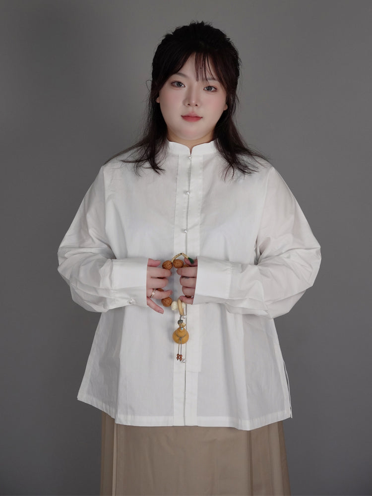 Yini 旖旎 Enchanting Modernized Ming Plus Size Cotton Standing Collar Top & Midi Mamian Skirt Set