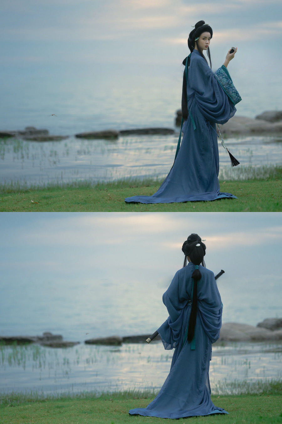 Cang Lang 沧浪 Vast Waves Modernized Warring States Zhiju Straight Hem Robe Set