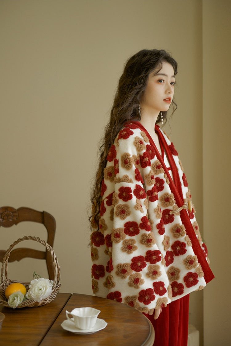 Jian You 间游 Garden Tour Modernized Song Dynasty Floral Sheep Wool Jacket