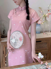 Xiao Jie 小姐 Little Lady Vintage Inspired Butterfly Short Sleeve Qipao