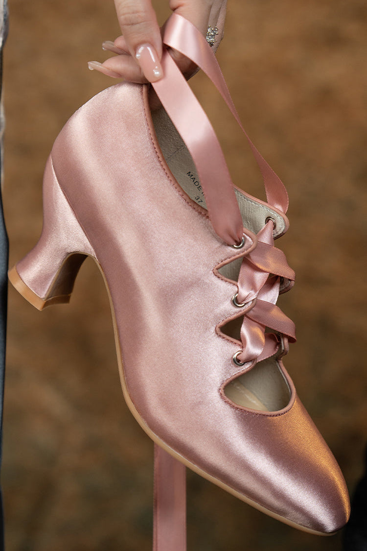 Si Wu 丝舞 Dancing Silk 1910s Genuine Leather Wine Glass Heel Lace Up Shoes