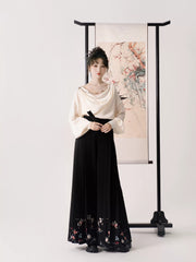 Yimeng Huayu 遗梦花语 A Flower's Language Modernized Ming Mamian Wide Legged Trousers & Drape Top Set