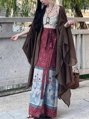 Gen Gu 亘古 Eternity New Chinese Style Printed Painting Wrap Skirt & Cotton Linen Tank Top Set