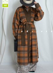 Guagua 瓜瓜 Pumpkin Pumpkin Modernized Early Ming Reversible Plaid Sheep's Wool Coat