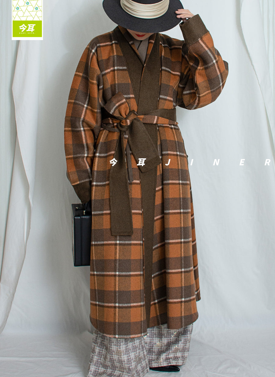 Guagua 瓜瓜 Pumpkin Pumpkin Modernized Early Ming Reversible Plaid Sheep's Wool Coat