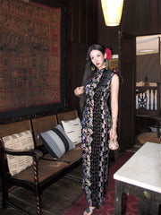 Hua Jiandao 花间道 Path Among the Flowers Modernized Sleeveless Striped Floral Qipao