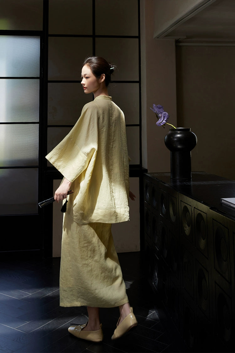 Bei Ke 贝壳 Seashells New Chinese Style Summer Ramie Qipao Top & Skirt Set