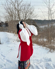 Li Luo 梨落 Pear Blossom Ming Dynasty Plus Size Pifeng Faux Fur Coat & Changshan Long Top Set